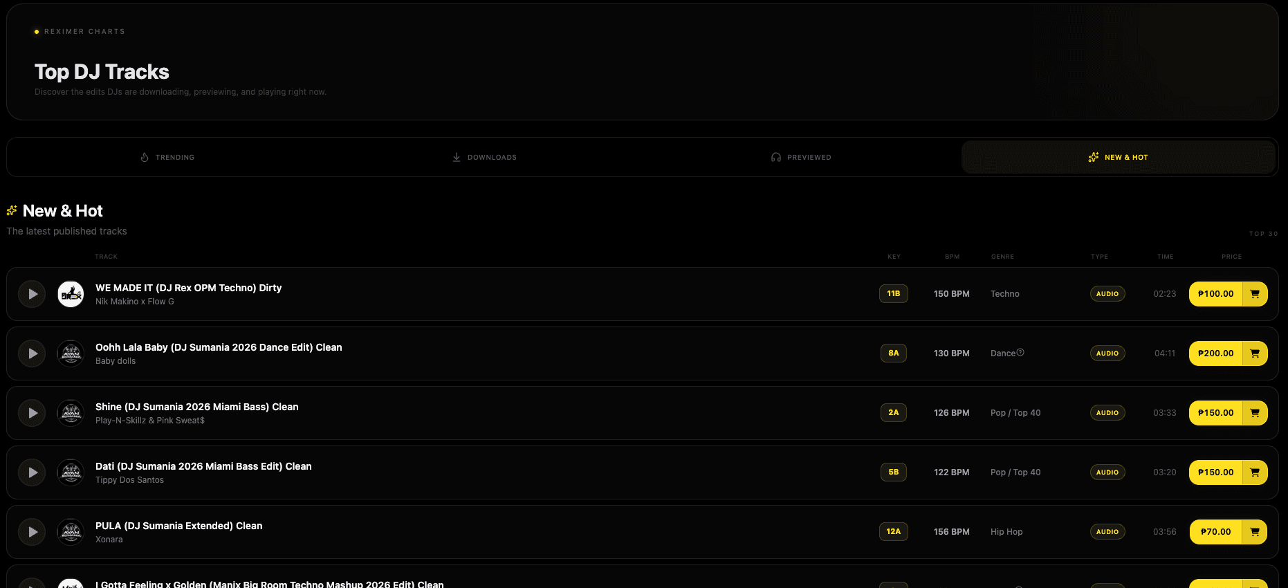 Top DJ Tracks page preview